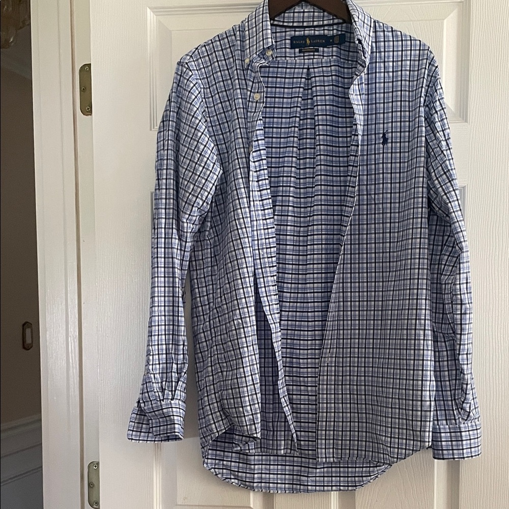 💙🤍Polo Ralph Lauren Blue & White Plaid Button-Up Shirt🤍💙